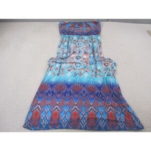 Bisou Bisou Dress Womens 16 Blue Red Ikat Maxi Strapless Boho Michele Bohbot
